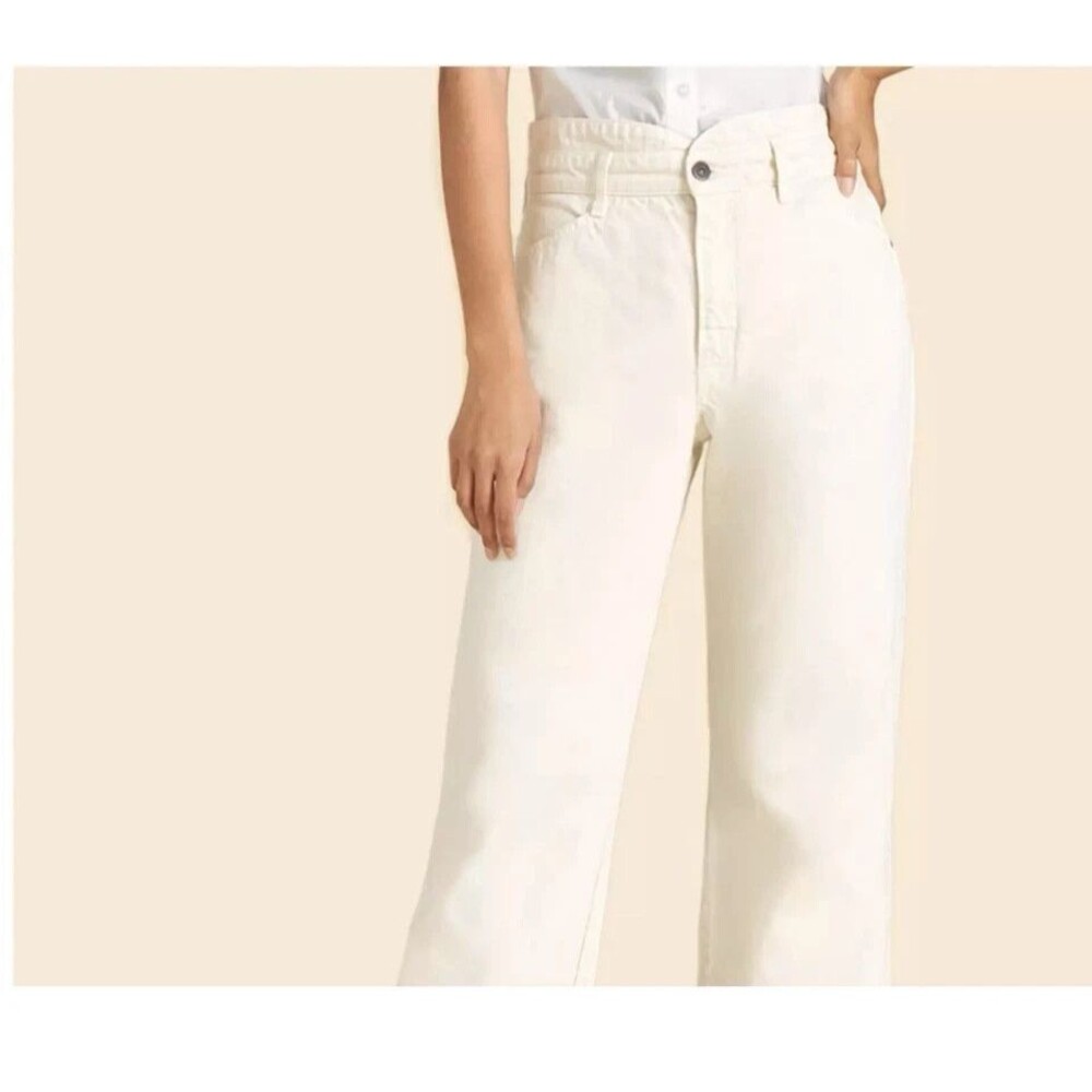 Veronica Beard Blake Classic Straight High Rise Cropped Ecru Ivory Jeans Size 31